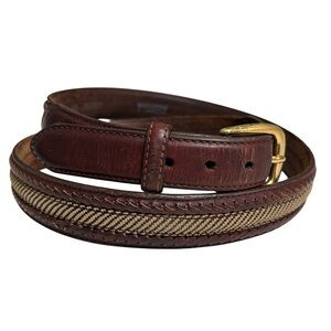 Brighton Camden Brown Woven Leather Belt Solid Brass Buckle Men's Size 42